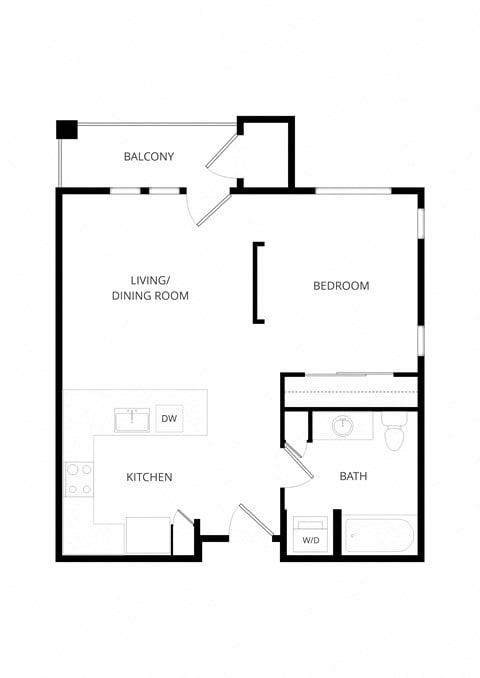 Floor plan for studio, 1 bath, 610 sqft